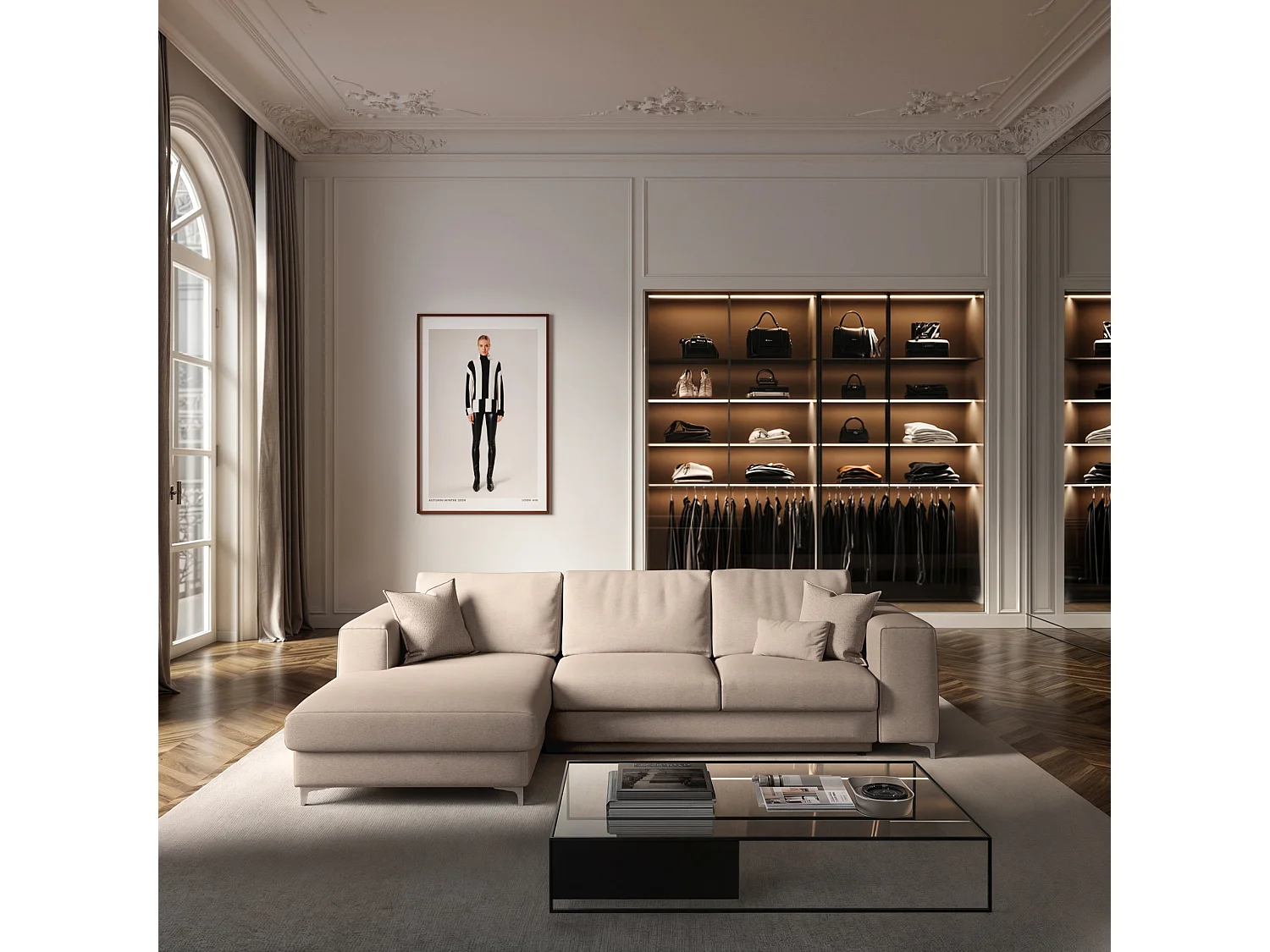 Rodier Canapé d'angle gauche convertible Rene beige