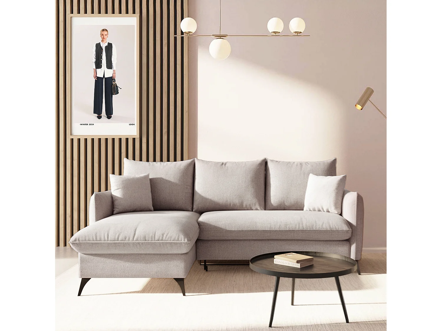 Rodier Canapé d'angle gauche convertible Brim gris clair