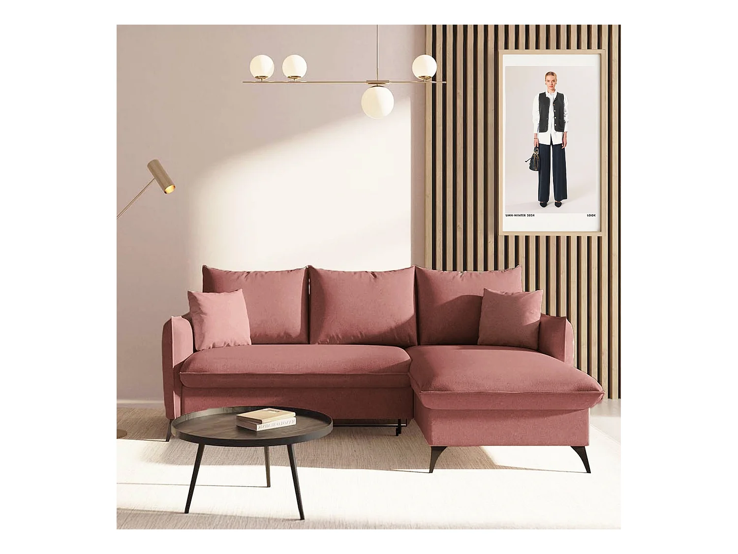 Rodier Canapé d'angle droit convertible Brim rose