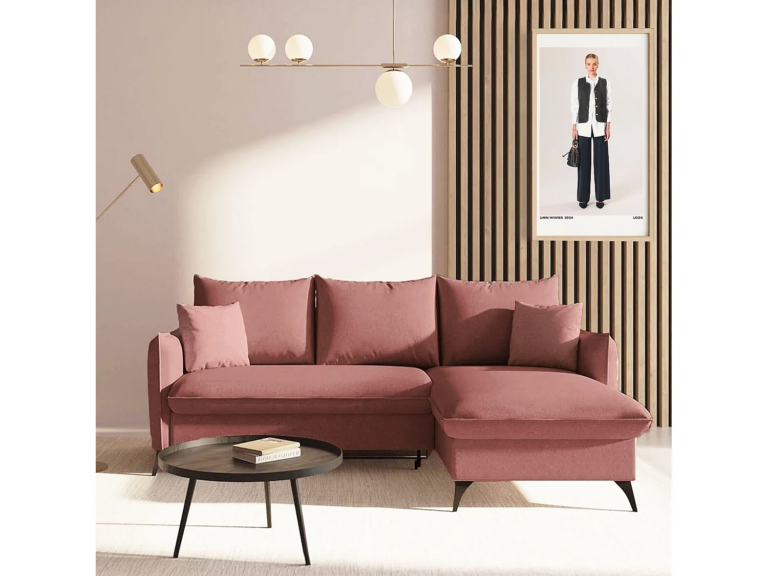 Rodier Canapé d'angle droit convertible Brim rose