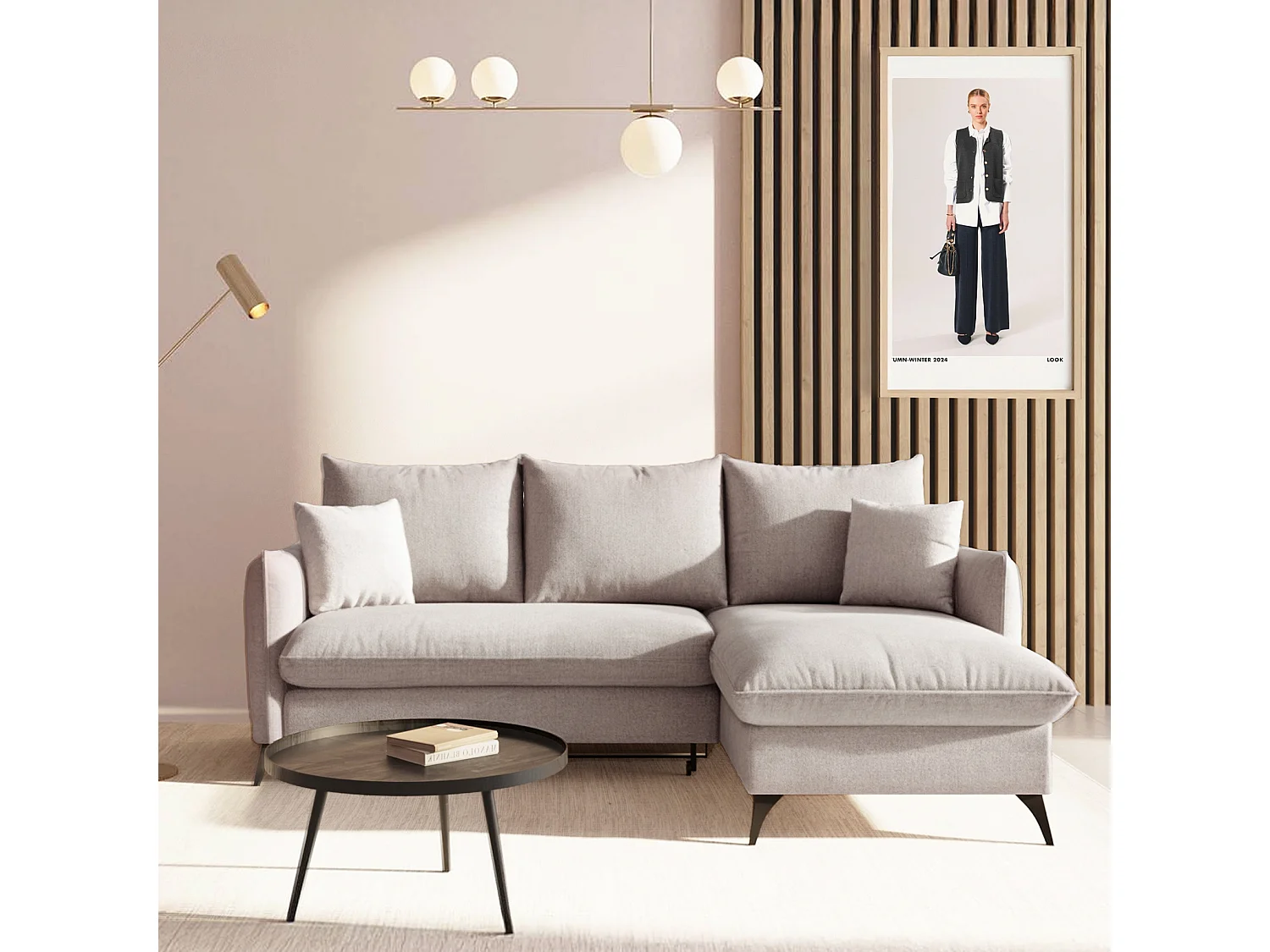 Rodier Canapé d'angle droit convertible Brim gris clair