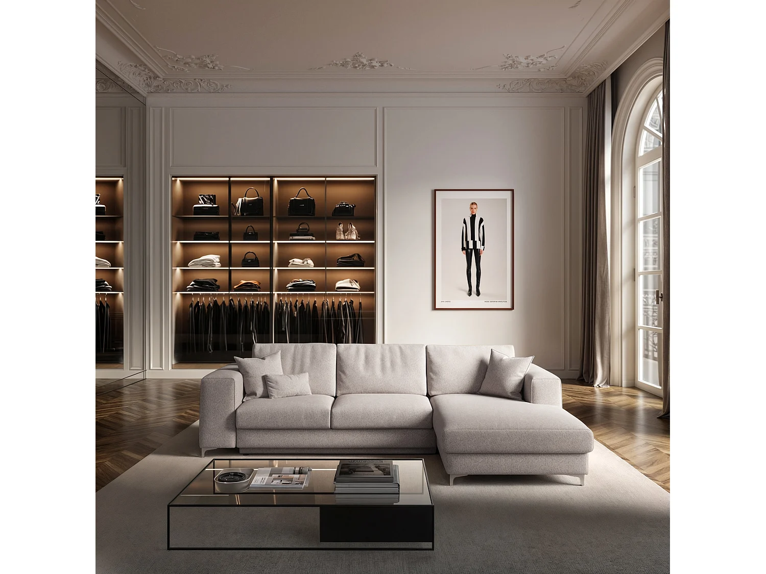 Rodier Canapé d'angle droit convertible Rene gris clair