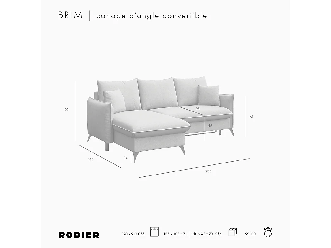 Rodier Canapé d'angle gauche convertible Brim bleu marine