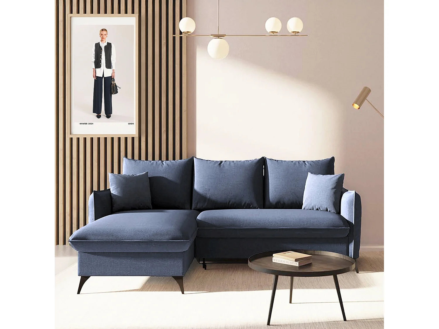 Rodier Canapé d'angle gauche convertible Brim bleu marine