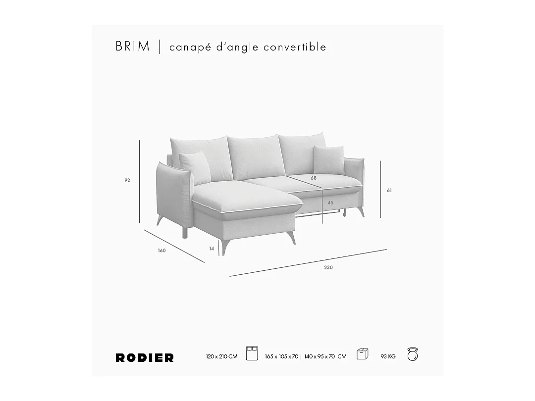 Rodier Canapé d'angle gauche convertible Brim rose