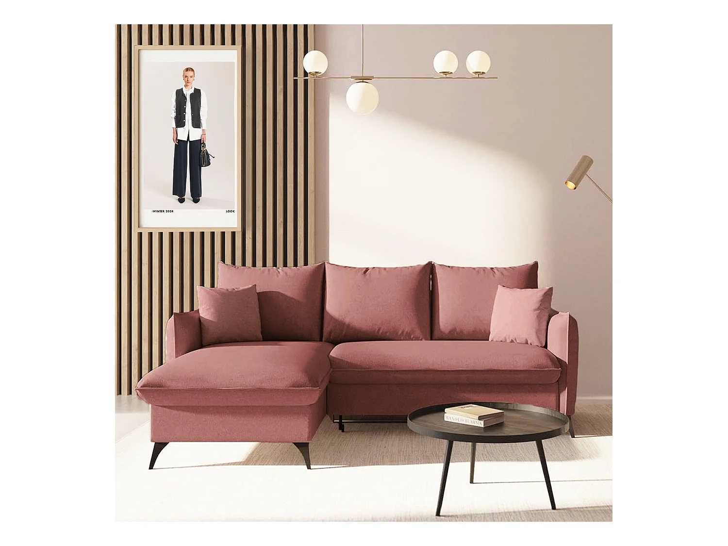 Rodier Canapé d'angle gauche convertible Brim rose