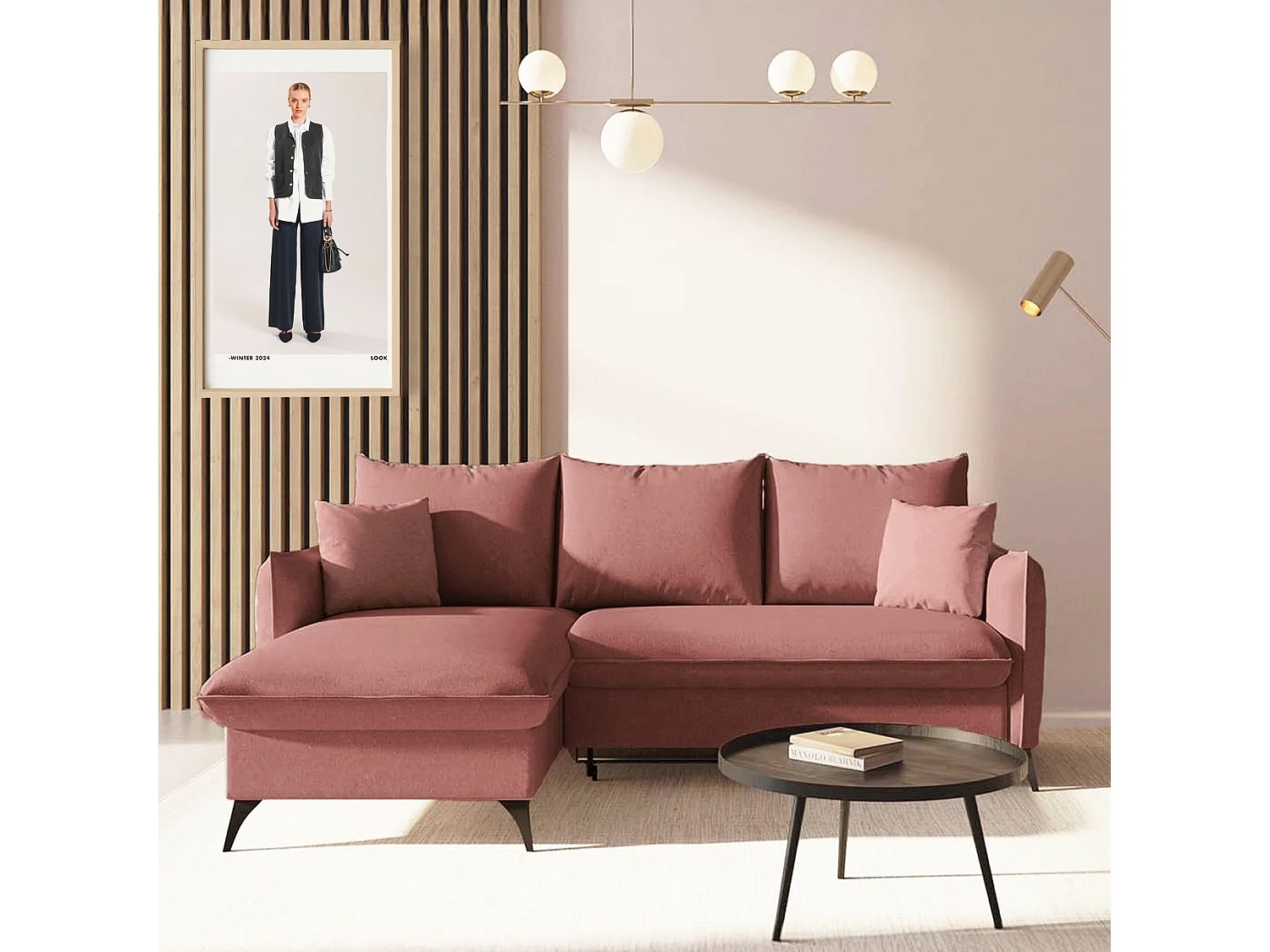 Rodier Canapé d'angle gauche convertible Brim rose