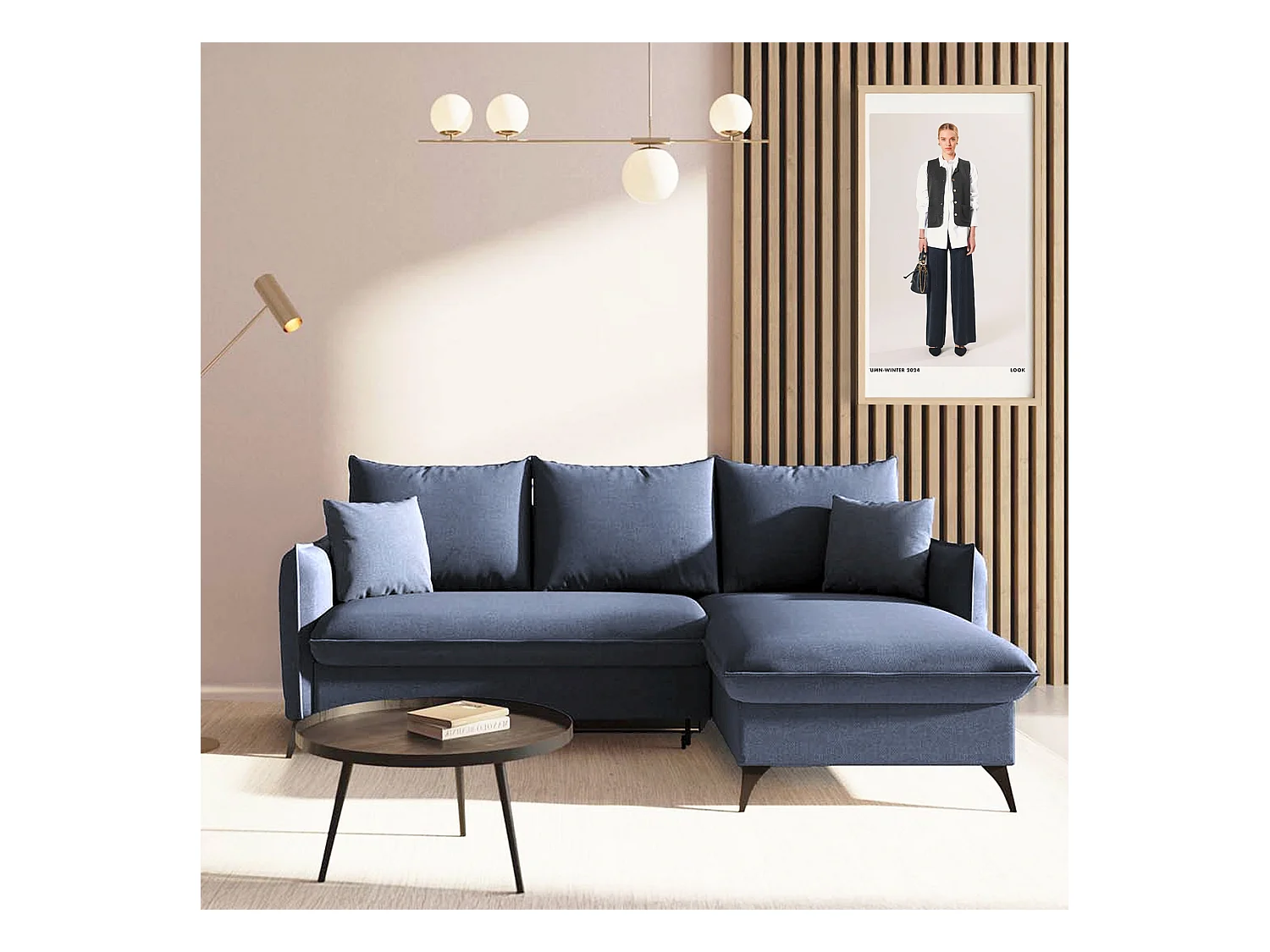 Rodier Canapé d'angle droit convertible Brim bleu marine