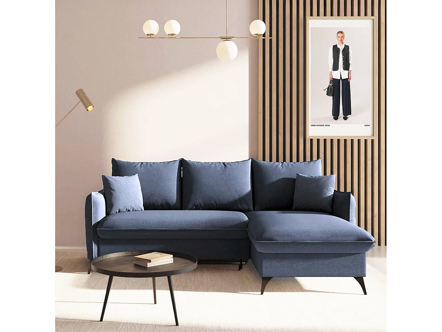 Rodier Canapé d'angle droit convertible Brim bleu marine