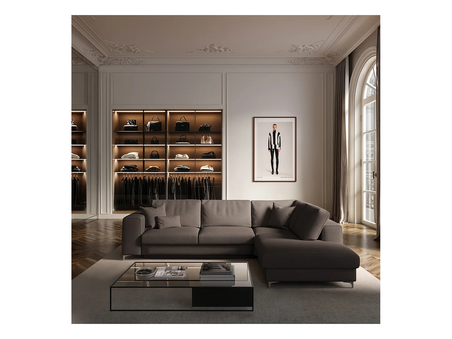 Rodier Grand canapé d'angle droit convertible Rene gris cendré