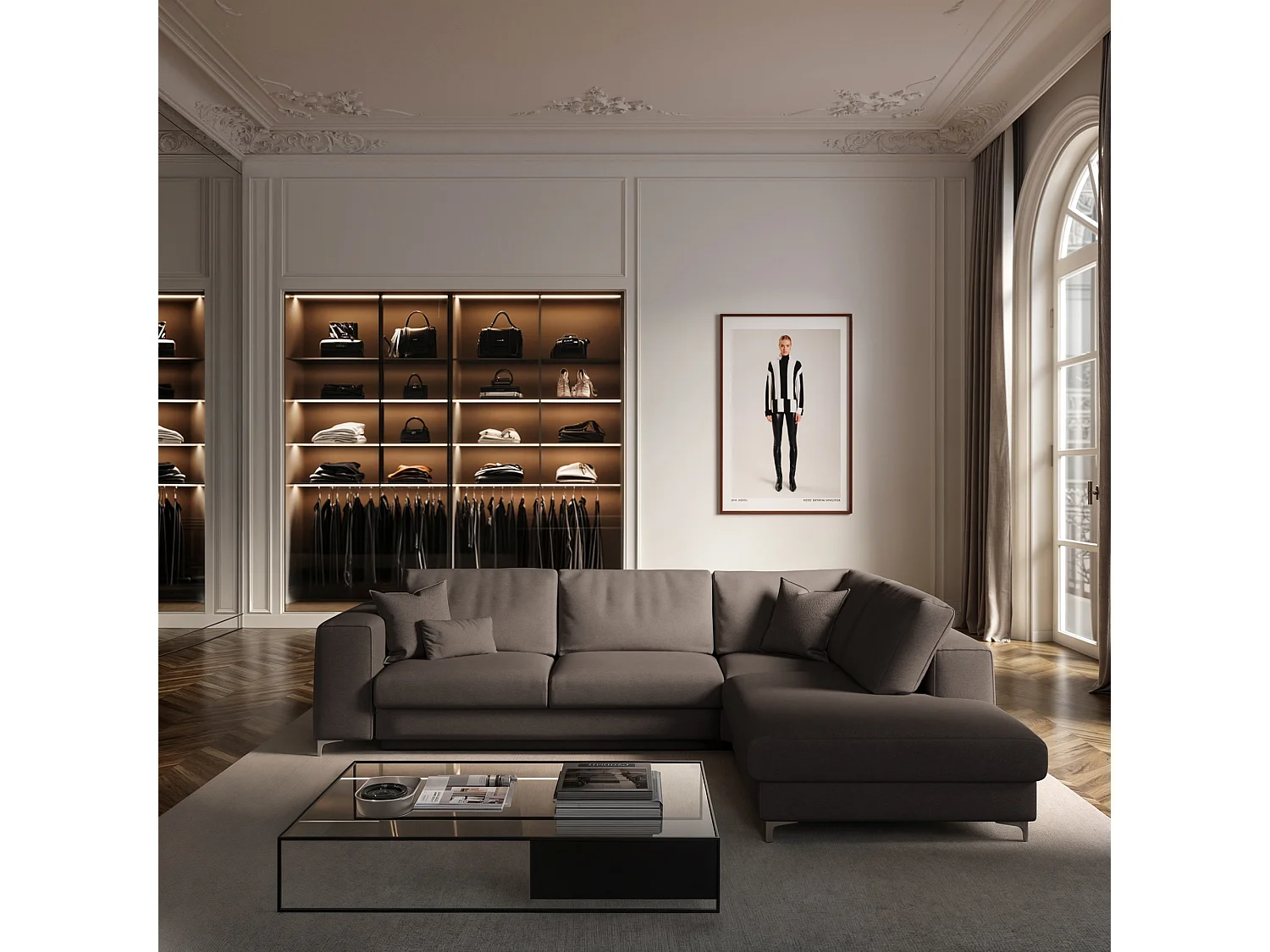 Rodier Grand canapé d'angle droit convertible Rene gris cendré