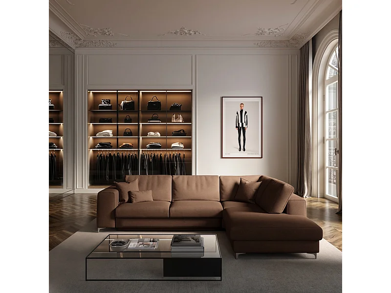 Rodier Grand canapé d'angle droit convertible Rene marron