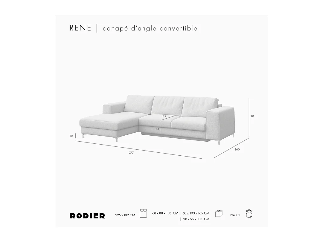 Rodier Canapé d'angle gauche convertible Rene marron