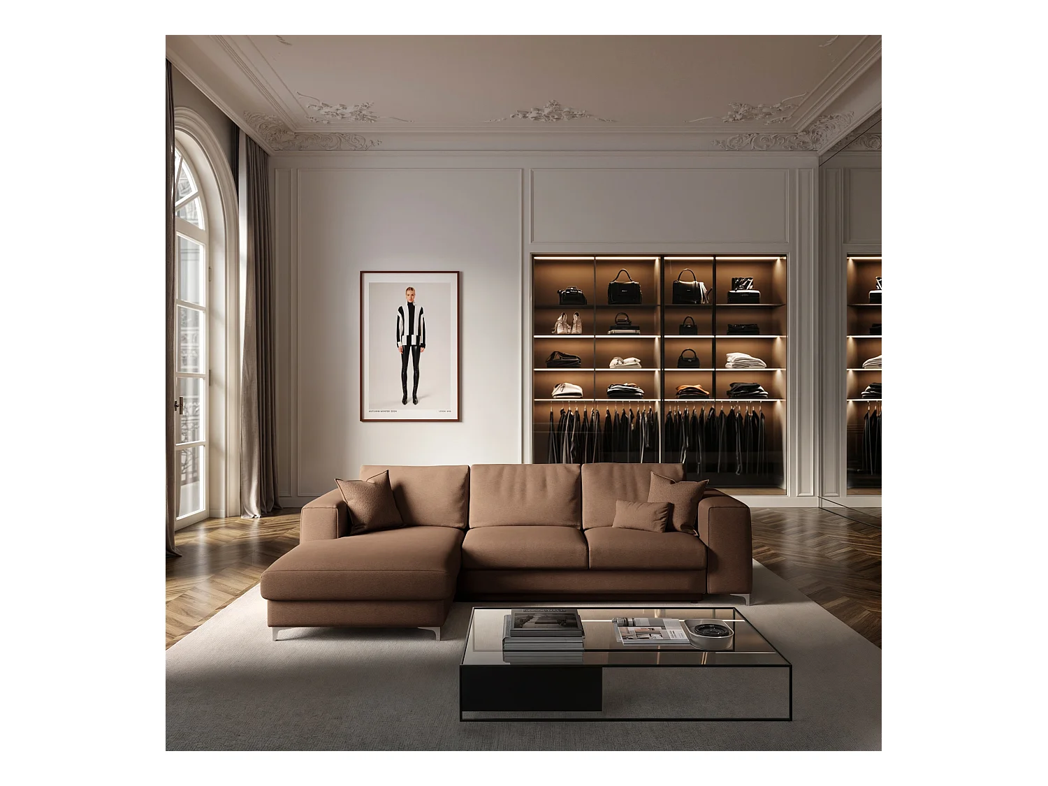 Rodier Canapé d'angle gauche convertible Rene marron