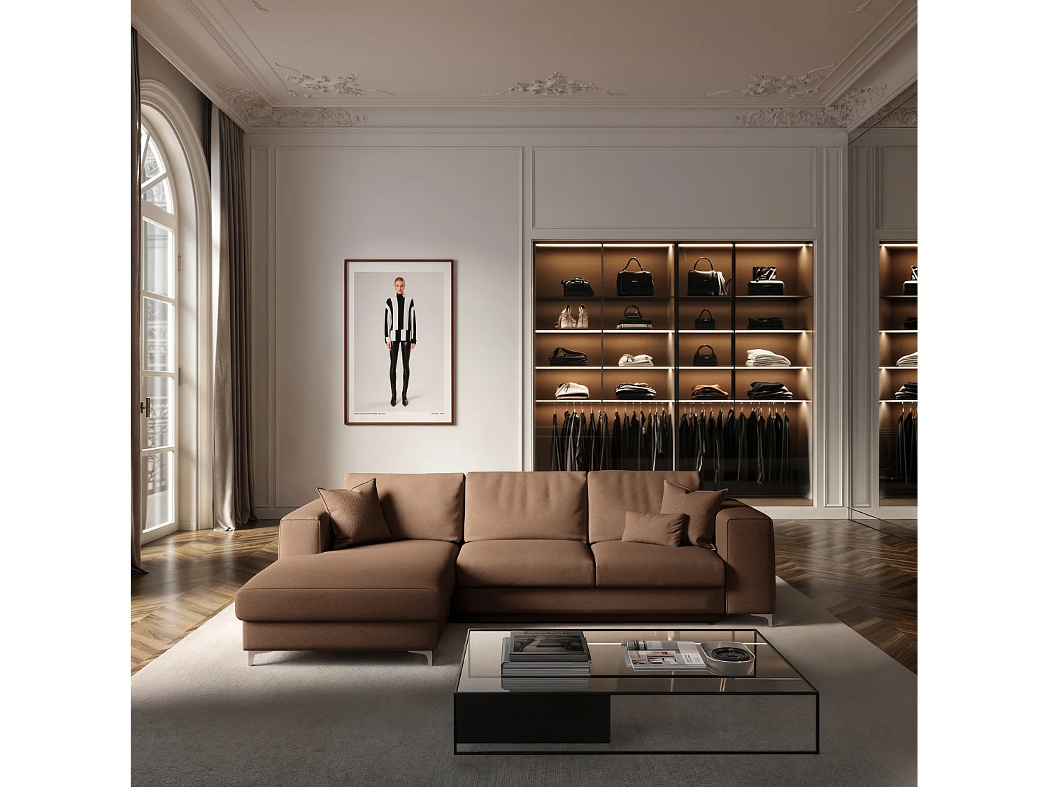 Rodier Canapé d'angle gauche convertible Rene marron