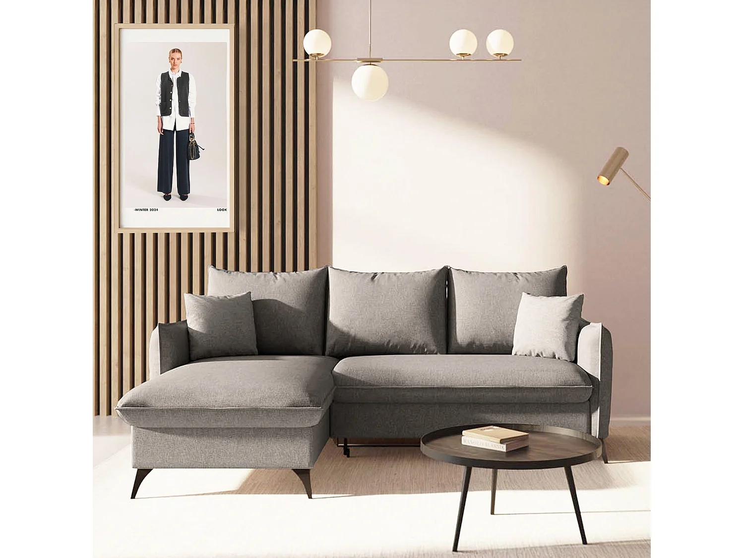 Rodier Canapé d'angle gauche convertible Brim gris