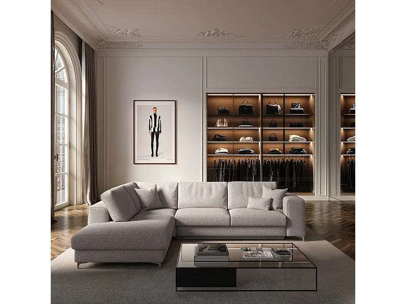 Rodier Grand Canapé d'angle gauche convertible Rene gris clair