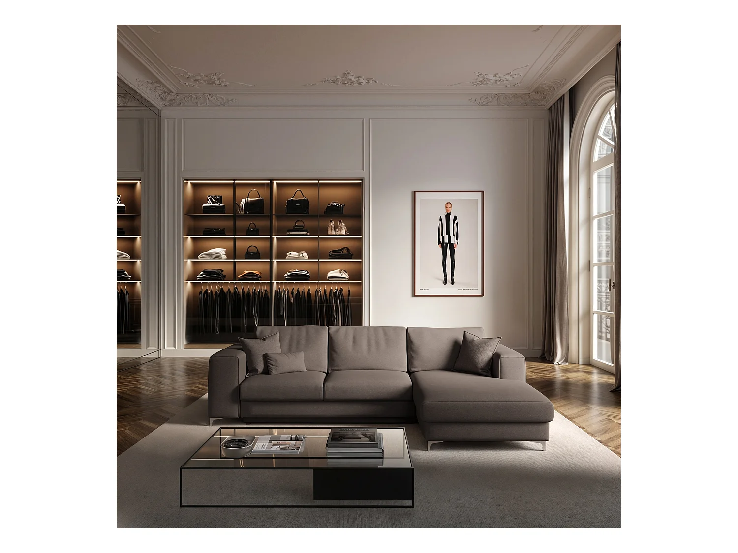 Rodier Canapé d'angle droit convertible Rene gris cendré