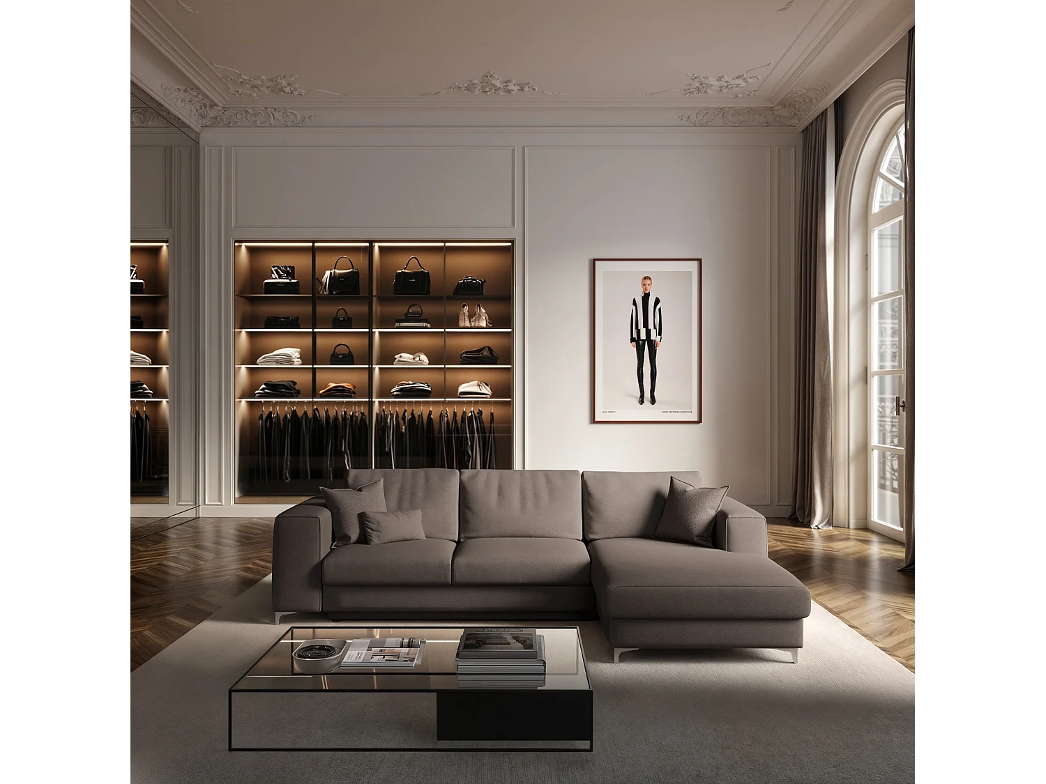 Rodier Canapé d'angle droit convertible Rene gris cendré