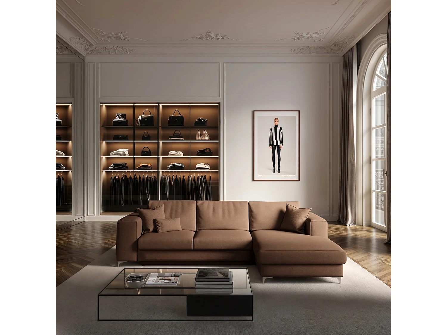 Rodier Canapé d'angle droit convertible Rene marron