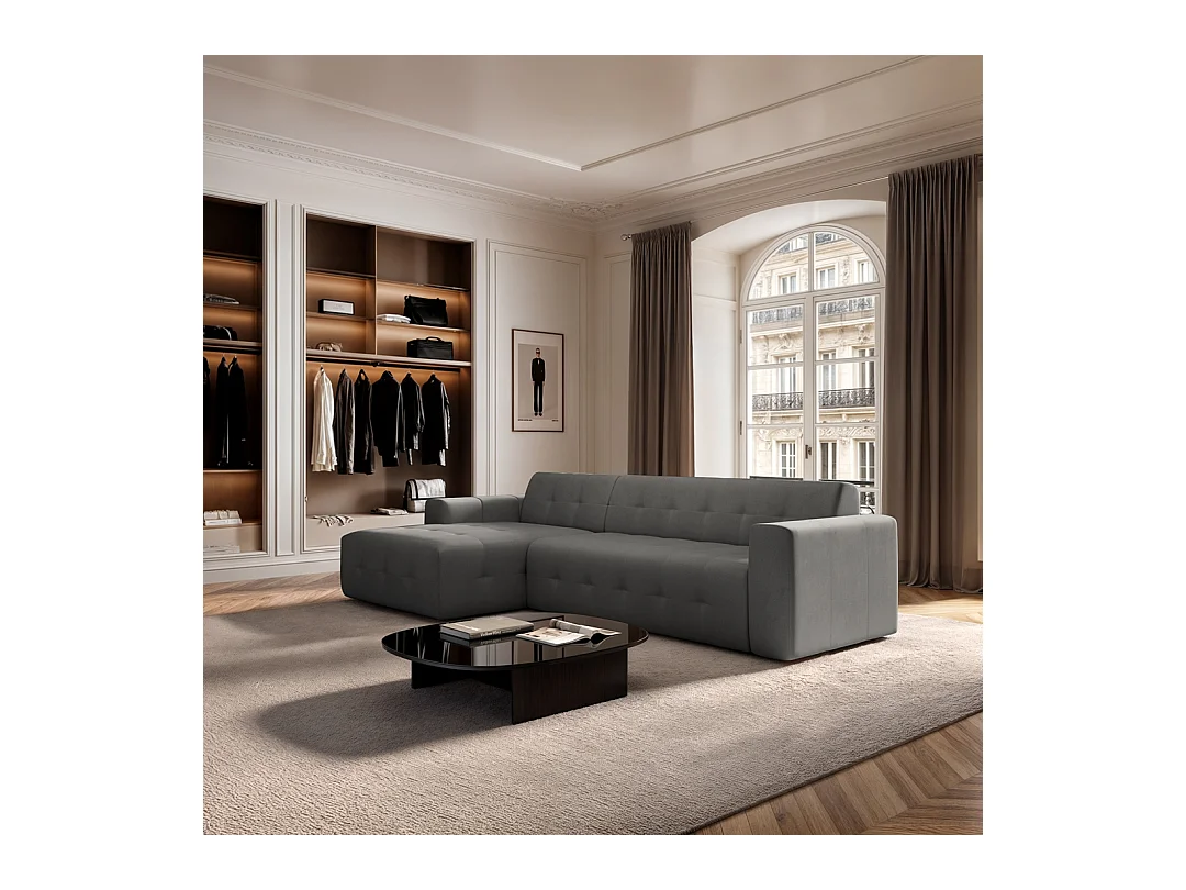 Rodier Grand Canapé d'angle gauche Tuil gris argenté