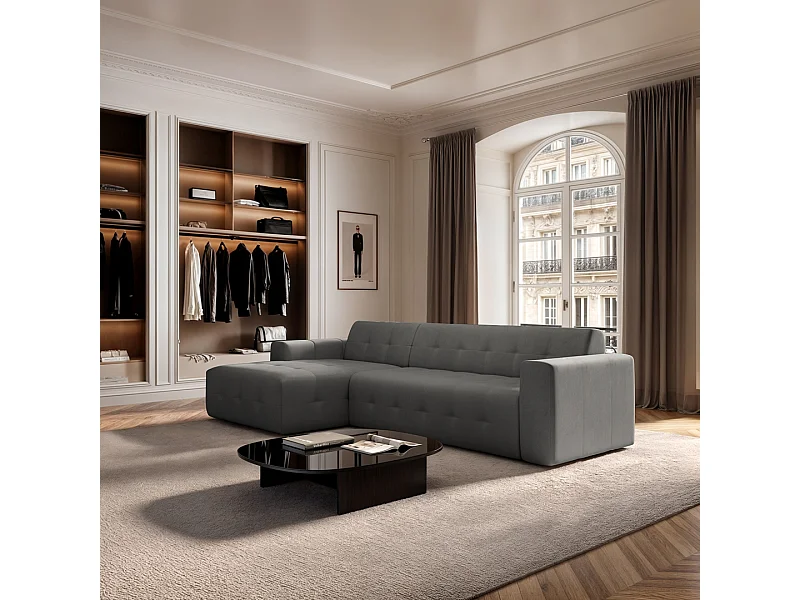 Rodier Grand Canapé d'angle gauche Tuil gris argenté