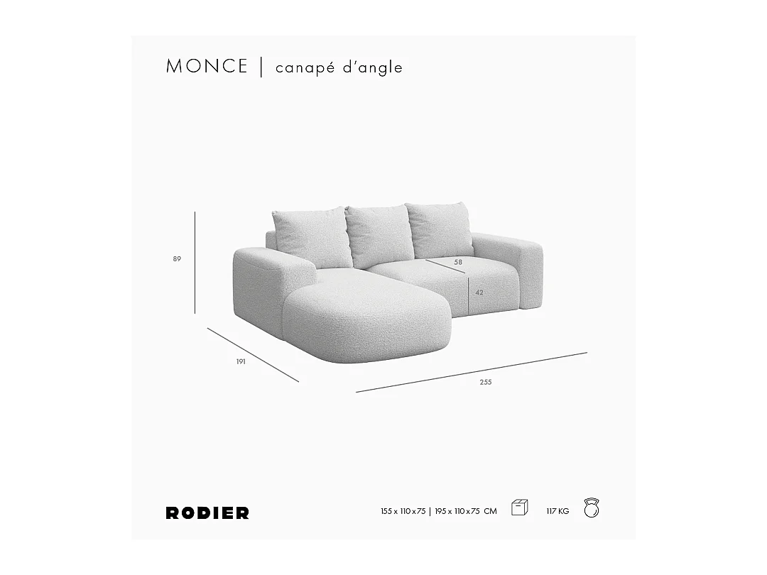 Rodier Canapé d'angle gauche Monce vert bouteille