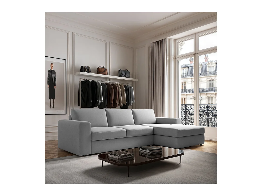 Rodier Grand canapé d'angle droit Baga gris clair