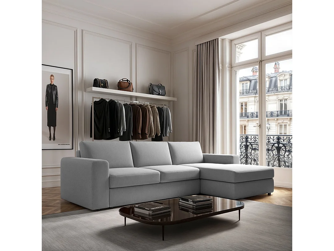 Rodier Grand canapé d'angle droit Baga gris clair