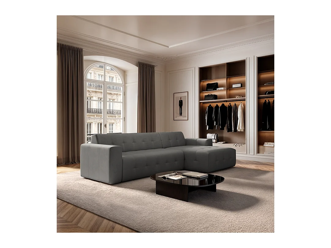 Rodier Grand canapé d'angle droit Tuil gris argenté