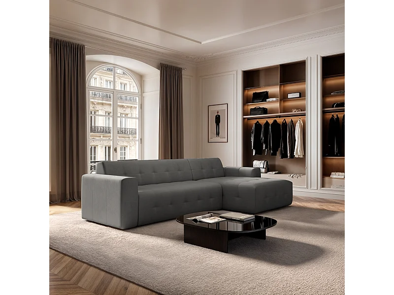 Rodier Grand canapé d'angle droit Tuil gris argenté