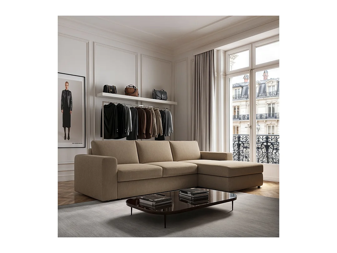 Rodier Grand canapé d'angle droit Baga camel