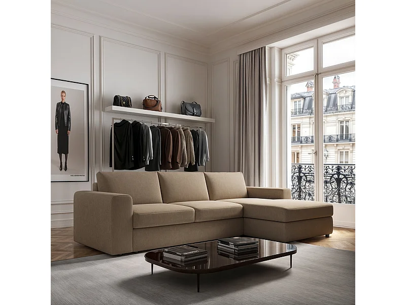 Rodier Grand canapé d'angle droit Baga camel