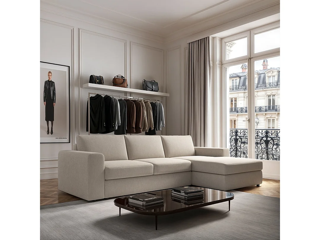 Rodier Grand canapé d'angle droit Baga beige clair