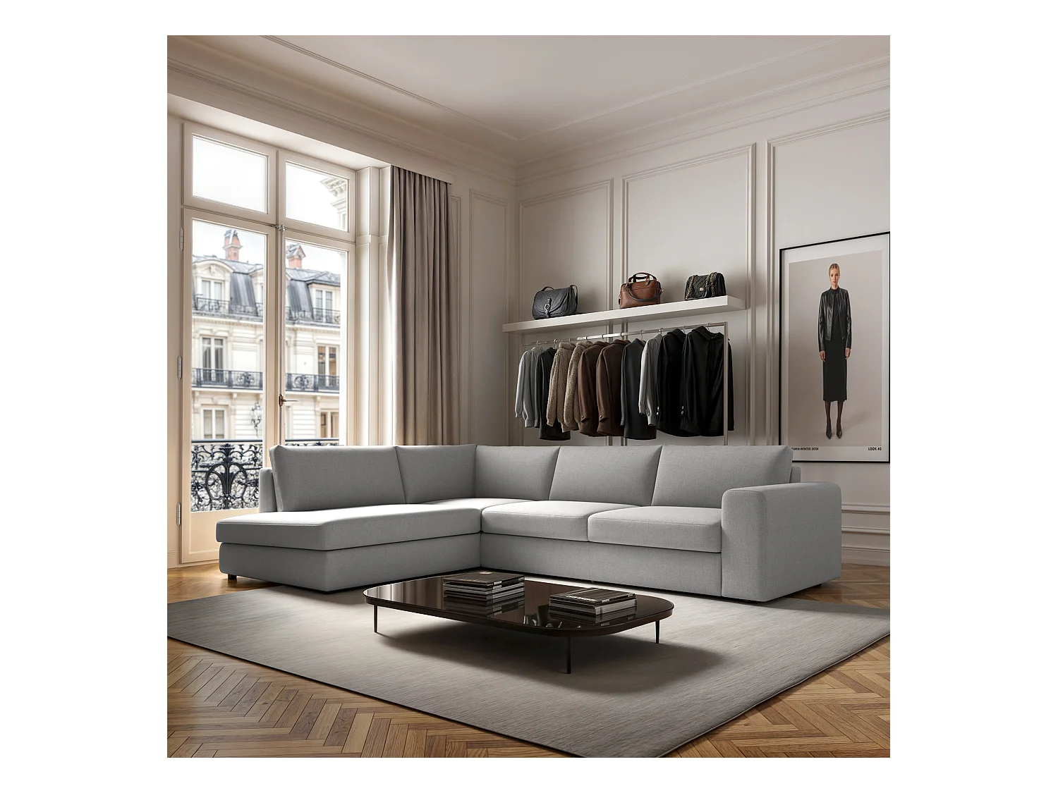 Rodier Canapé d'angle gauche Baga gris clair