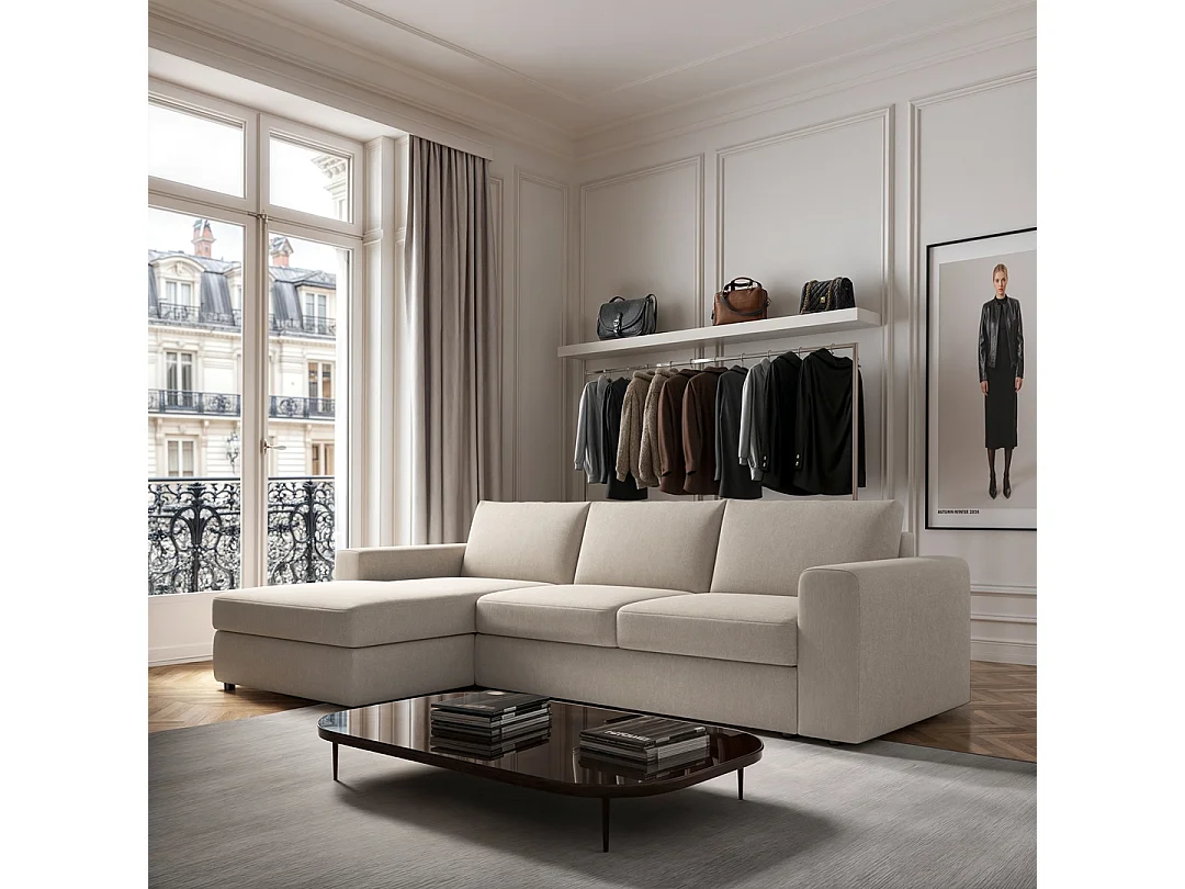 Rodier Grand Canapé d'angle gauche Baga beige clair