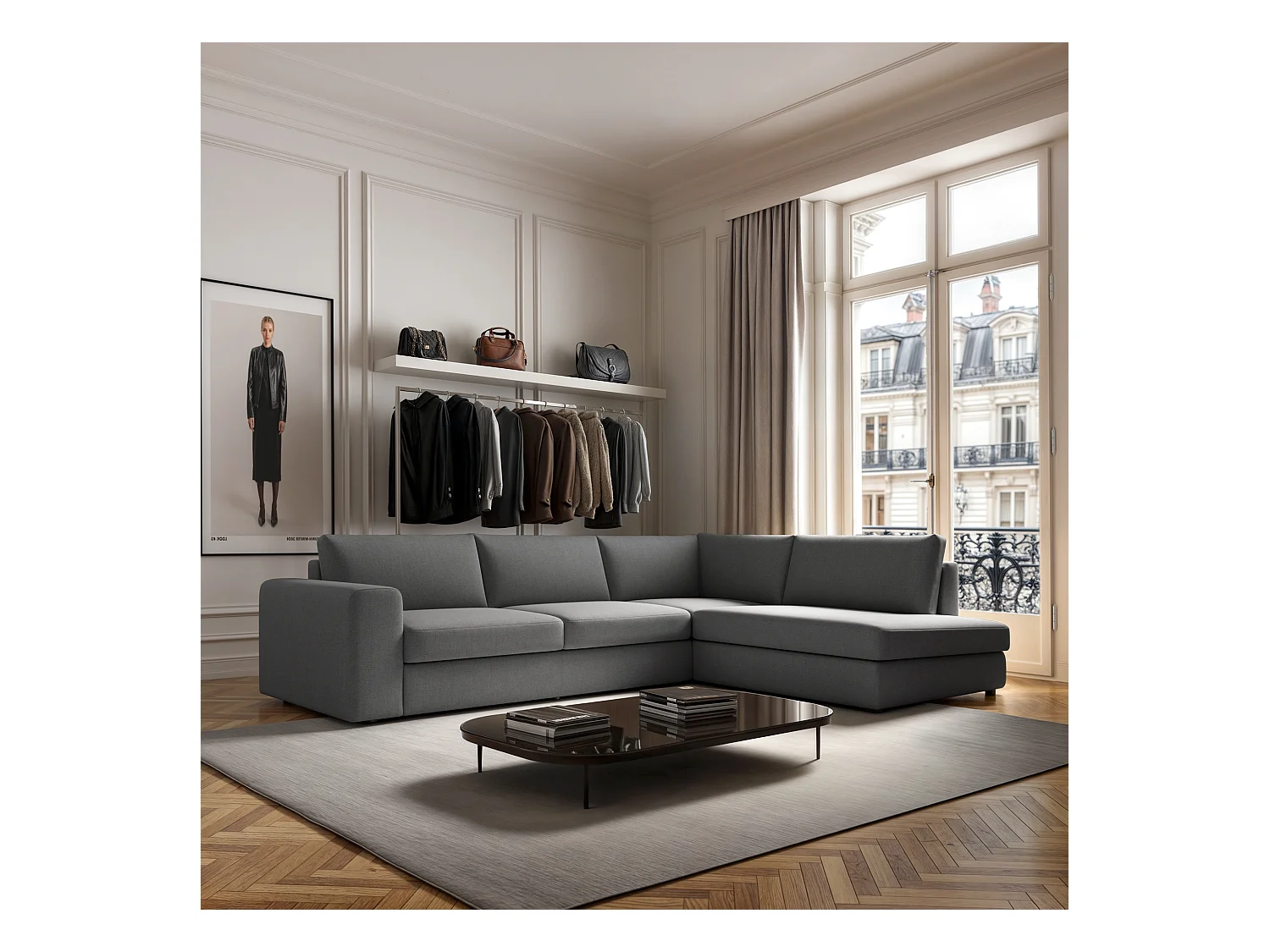 Rodier Canapé d'angle droit Baga gris