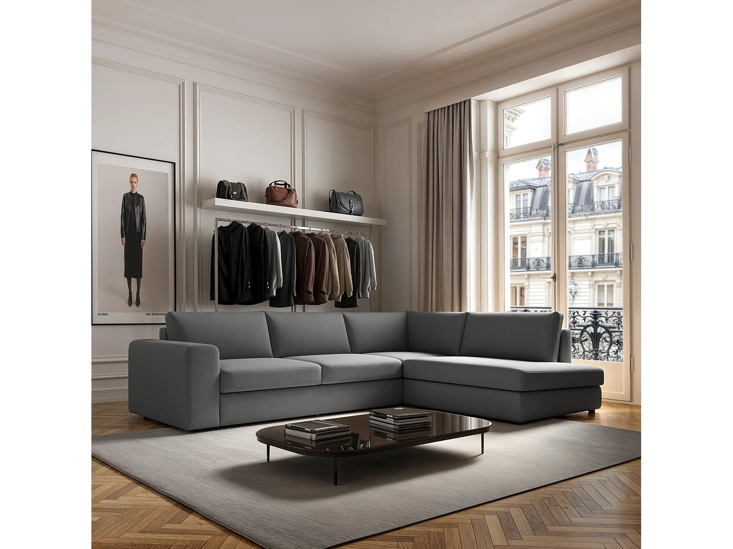 Rodier Canapé d'angle droit Baga gris