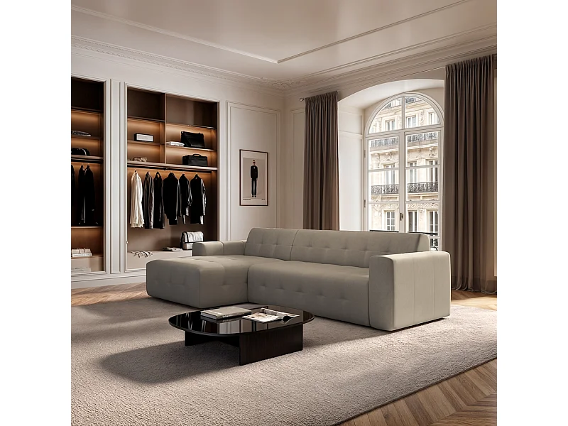 Rodier Grand Canapé d'angle gauche Tuil beige foncé