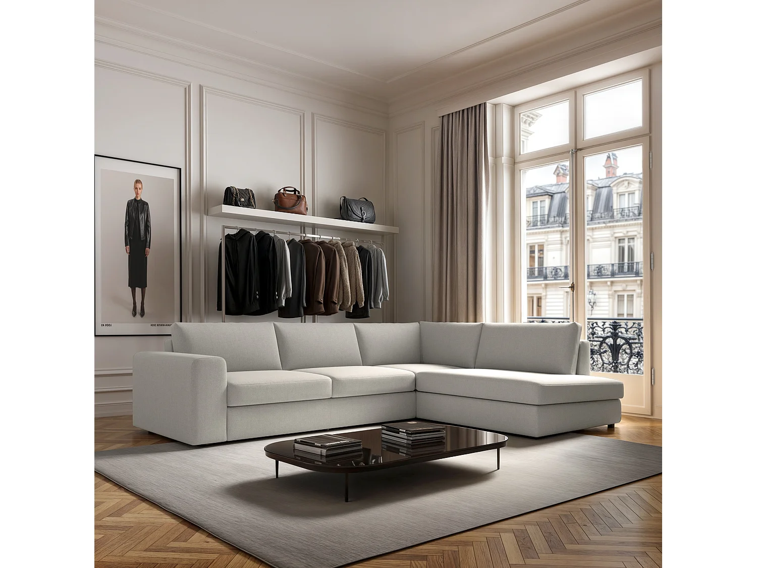 Rodier Canapé d'angle droit Baga crème