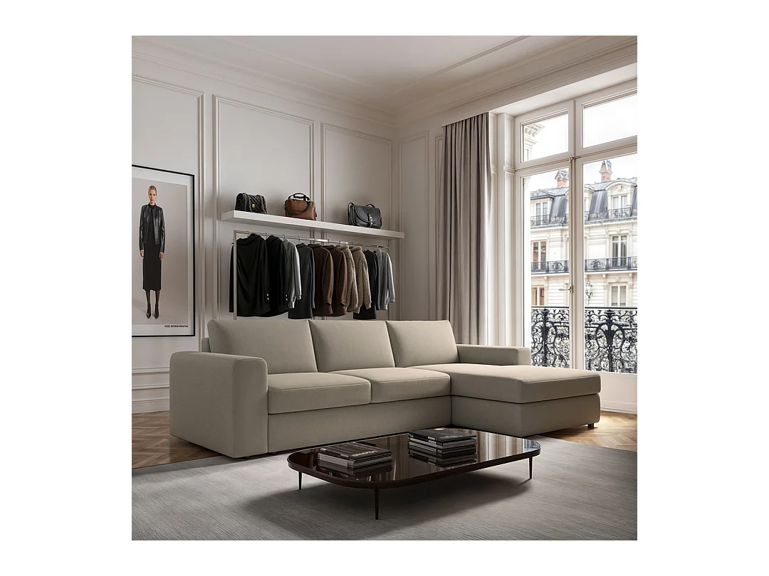 Rodier Grand canapé d'angle droit Baga beige