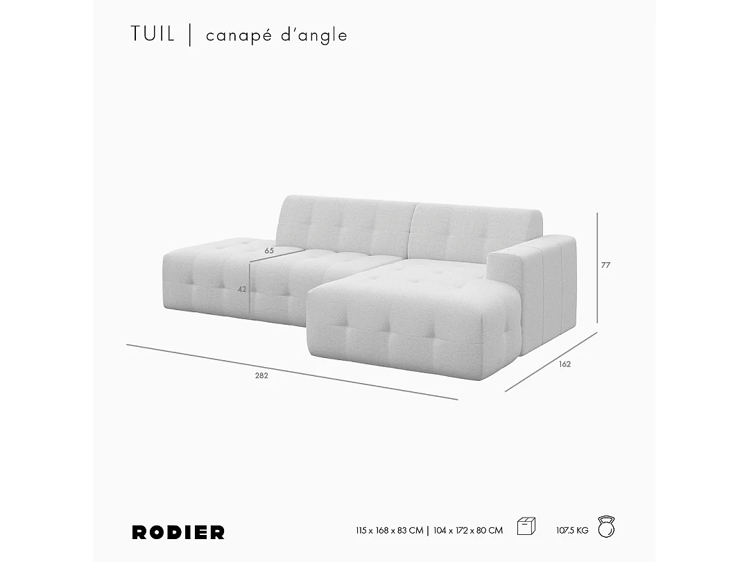 Rodier Canapé d'angle droit Tuil beige