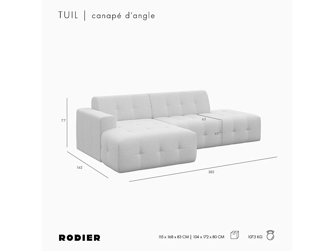 Rodier Canapé d'angle gauche Tuil gris