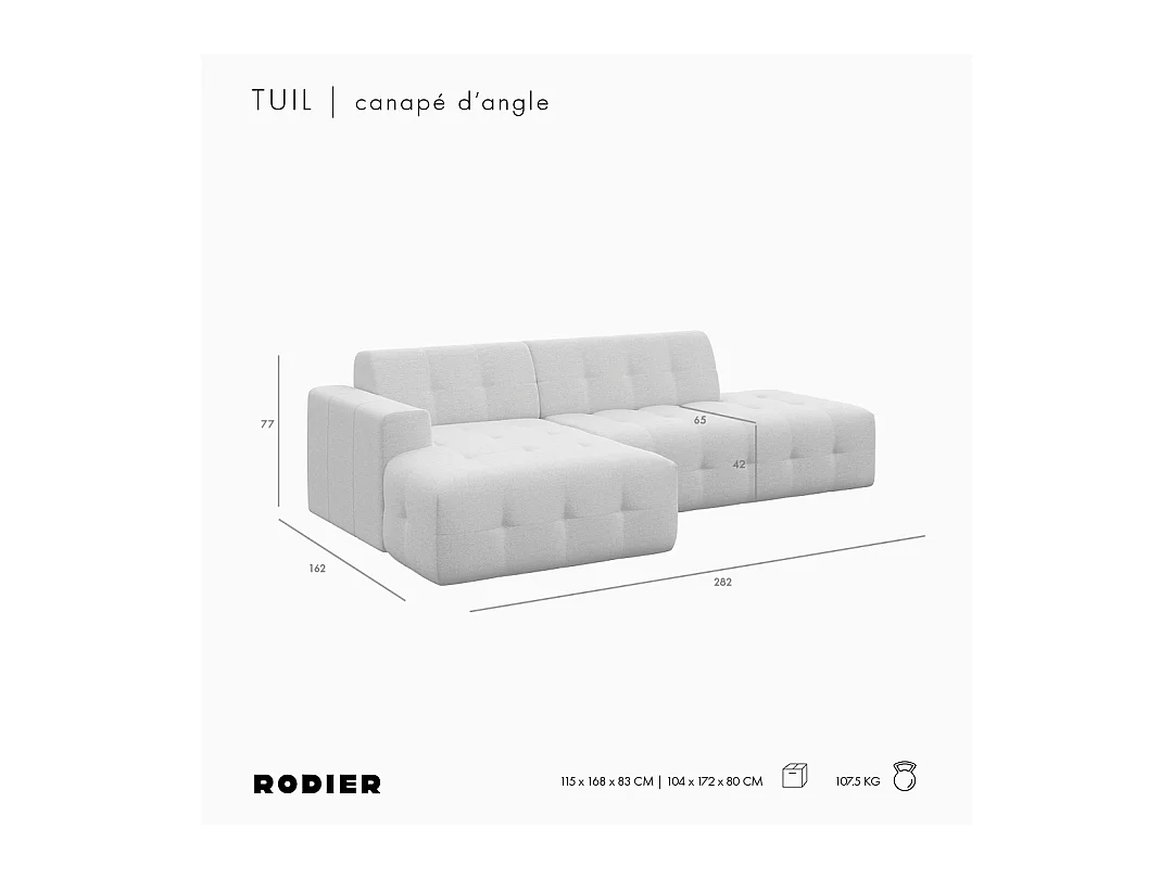 Rodier Canapé d'angle gauche Tuil gris