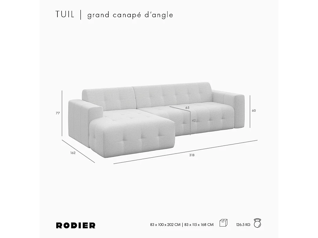 Rodier Grand Canapé d'angle gauche Tuil camel