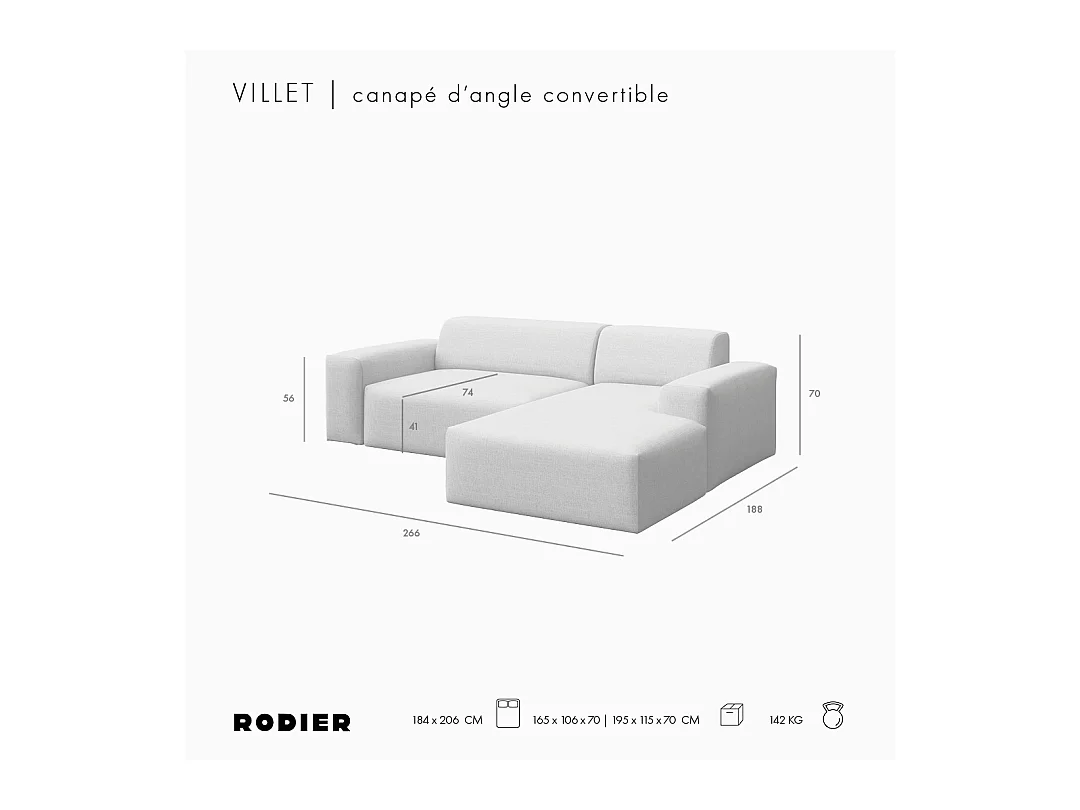 Rodier Canapé d'angle droit Villet anthracite