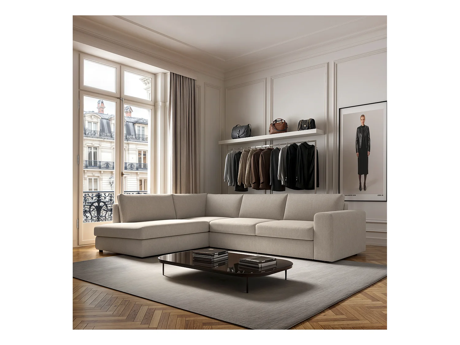 Rodier Canapé d'angle gauche Baga beige clair