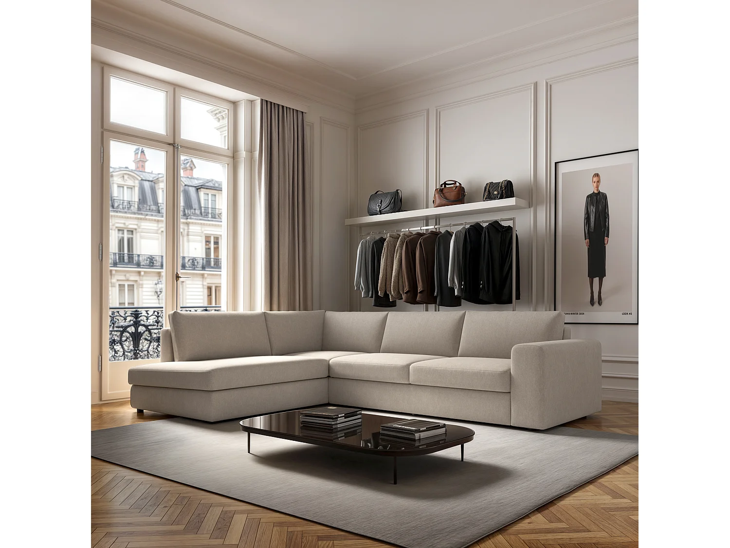 Rodier Canapé d'angle gauche Baga beige clair