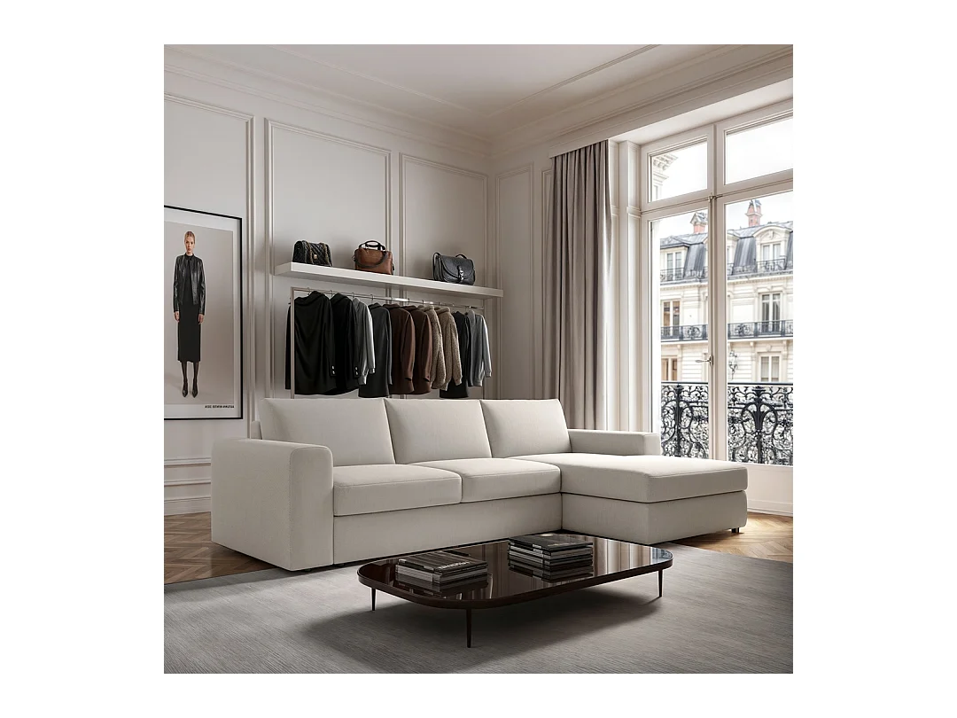 Rodier Grand canapé d'angle droit Baga crème