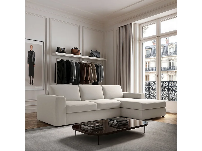 Rodier Grand canapé d'angle droit Baga crème